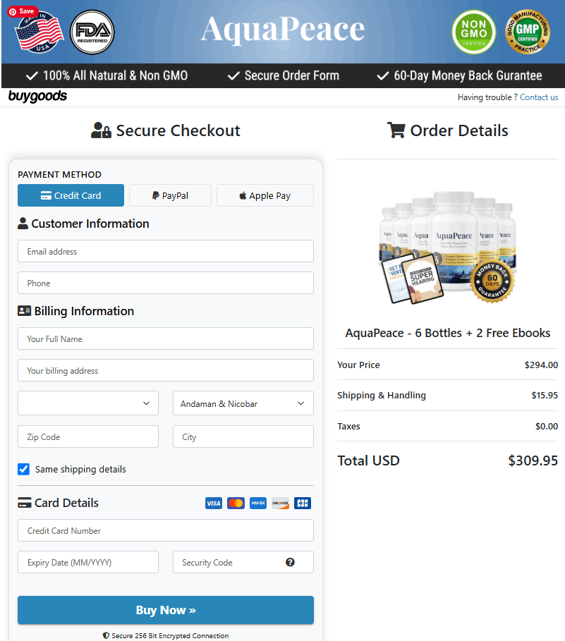 aquapeace Checkout page